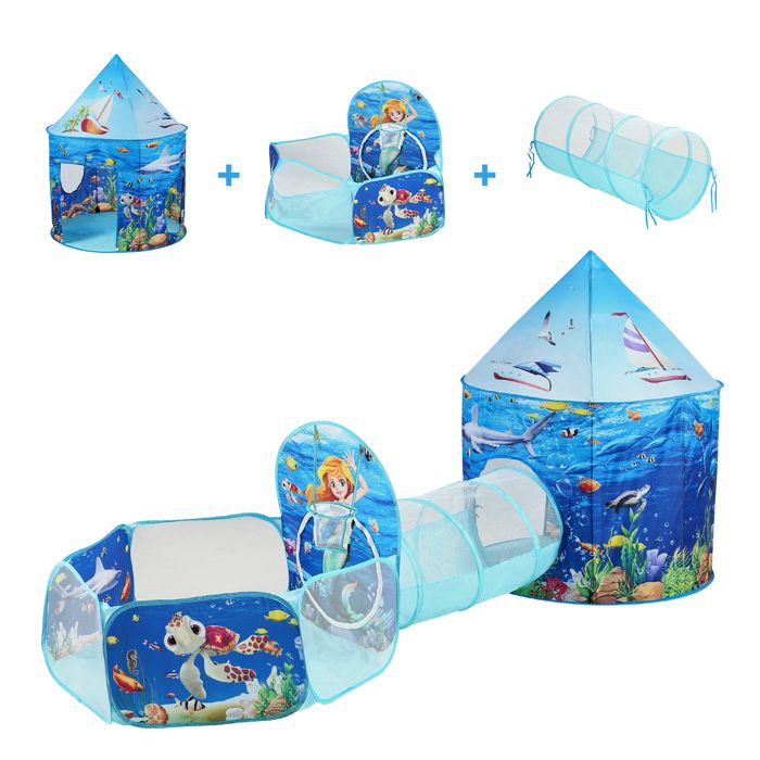 Tente pour enfants avec tunnel et piscine à balles - ZGEER - Rouge - 3