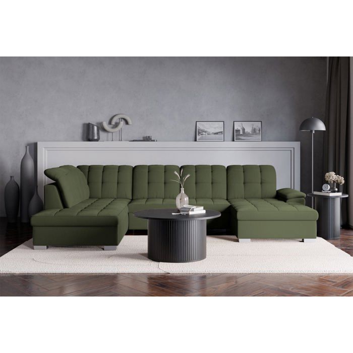 Canapé dangle U convertible – JAMAAL–vert olive tressé– côté droit Canapé dangle U convertible – JAMAAL–vert olive tressé– côté droit