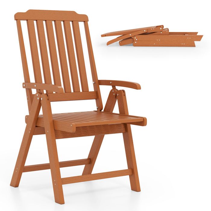 COSTWAY Chaise de Jardin Extérieur Pliable en HDPE Accoudoir et Dossier Siège à Lattes Charge 150kg Intérieur Extérieur Marron COSTWAY Chaise de Jardin Extérieur Pliable en HDPE Accoudoir et Dossier Siège à Lattes Charge 150kg Intérieur Extérieur Marron