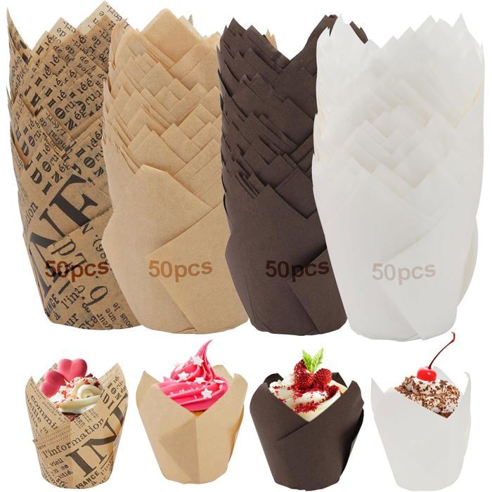300 Pièces Caissettes Cupcake SAMISO Moules à Gâteaux Tulipe - Papier Cuisson Pour Mariage Dessert Fête