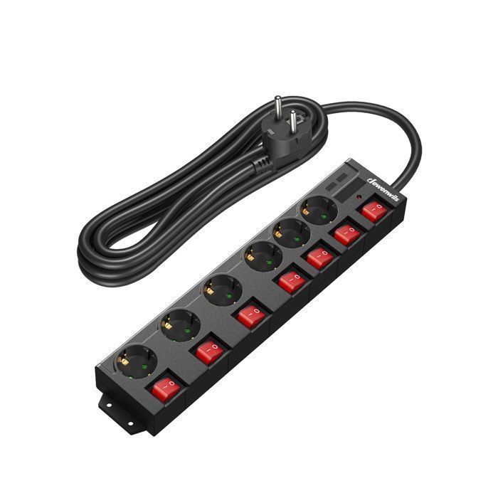 DEWENWILS Multiprise 6 prises 16A + 7 interrupteurs 5m noir 230V 3680W max