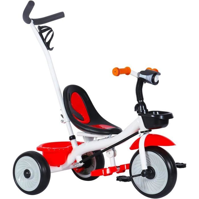 Tricycle Évolutif Enfant - Siège Réversible, Pare-Soleil, Pédales Amovibles - 3 Modes - Rouge - De 1 à 4 Ans