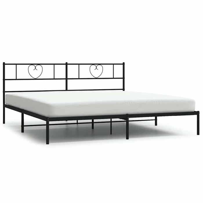 Lit 2 Personnes - KENNETH - Structure de lit Adulte/enfant - - métal sans matelas - avec tête de lit - noir 193x203cm LL5948