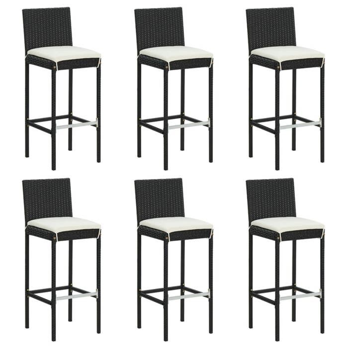 Printemps/été 2025 Tabourets de bar avec coussins lot de 6 - SOLOMON - noir résine tressée - 40x44x108 cm LV729