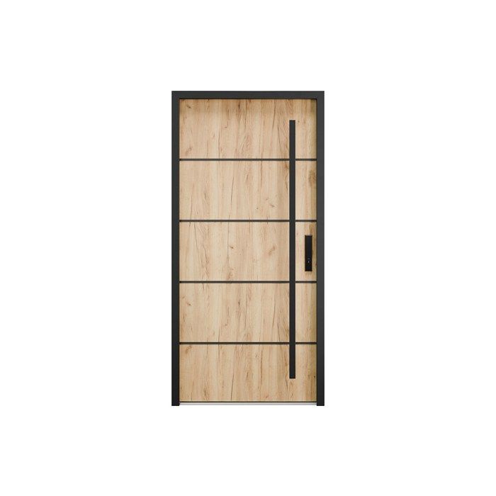 Porte dentrée en acier pleine et inox H207 x L100 cm effet chêne - épaisseur 68 mm - poussant gauche - LUSADA