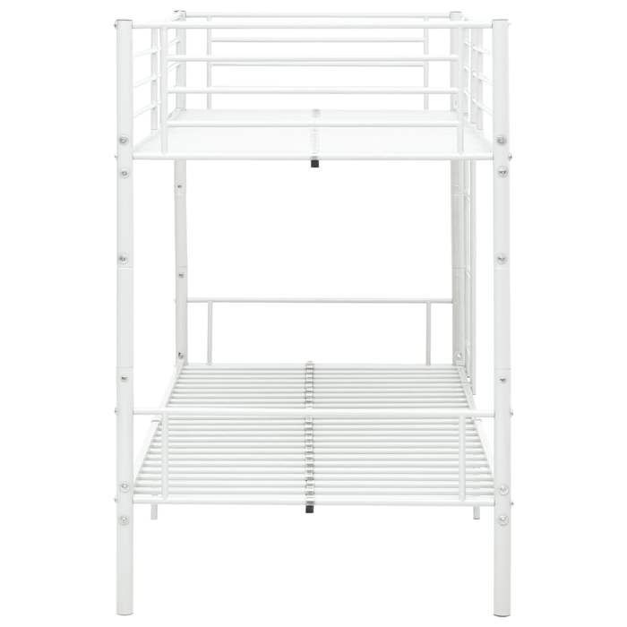 Lit superposé en métal - WIENS - 90x200 cm - Blanc - Métal robuste - Échelle latérale - Rails de sécurité