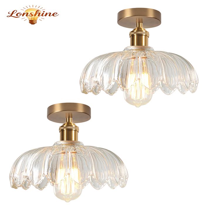 LONSHINE 2X Plafonnier en Verre Vintage E27 Luminiare Abat-jour 25cm en Verre Transparent Rétro Lampe de Plafond pour Salon Cuisine
