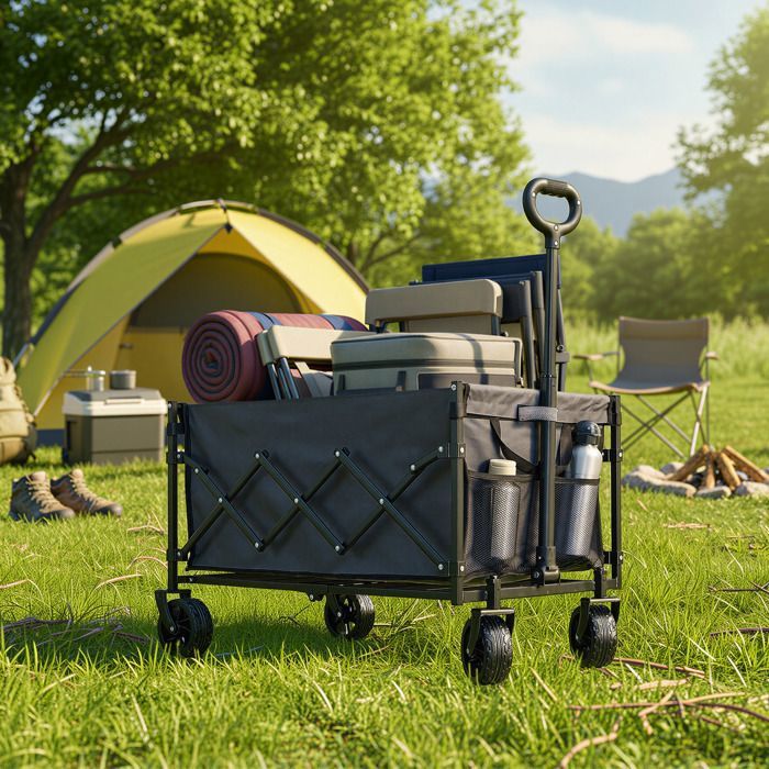 Chariot Pliable 4 Roues Renforcées Chariot de Jardin Grande Capacité Extérieur
