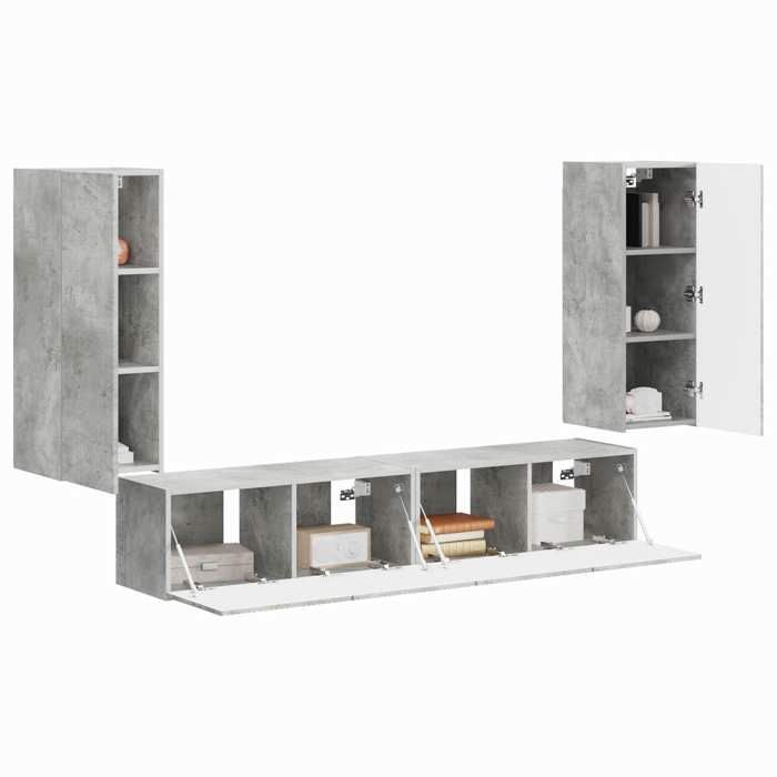 HOT SALE®Jeu de meuble TV mural 4 pcsbanc TV meuble hifividaxlTABLE TV Gris béton - Bois dingénierie - M7334371