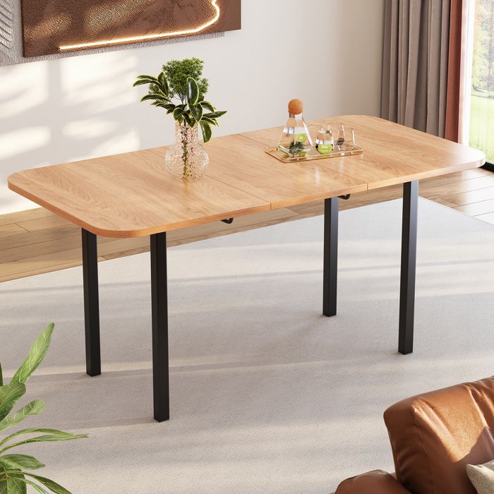 Table à Manger Extensible 120/160 cm avec Pieds Alliage Haute Résistance - pour 4 à 6 Personnes - Moderne Minimaliste - Bois Naturel
