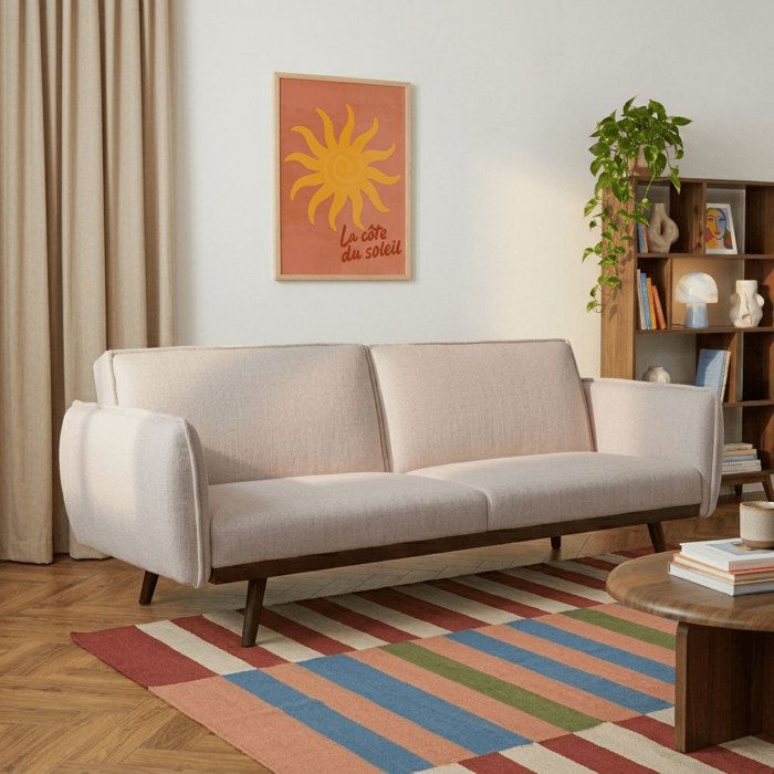 Canapé droit convertible VESTA 3 places tissu beige Canapé droit convertible VESTA 3 places tissu beige