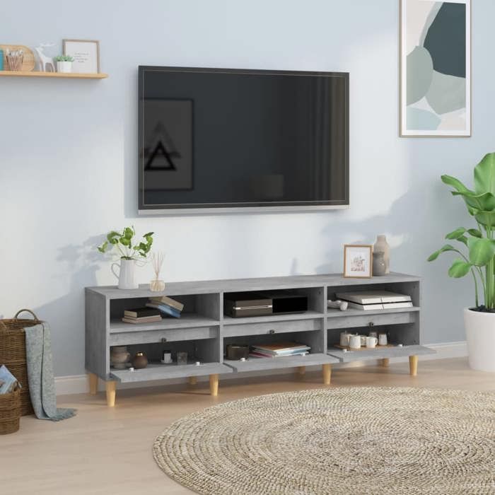 CHIC Gris Meuble TV Moderne - ZENCORE - MEUBLE DE SEJOUR - Cabinet TV - gris béton 150x30x44 5cm - Bois dingénierie 7535
