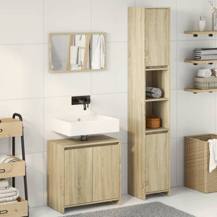Meuble de salle de bain en 3 pcs - ARMOIRE/COLONNE WC - chêne sonoma 30x30x183.5 cm L4797