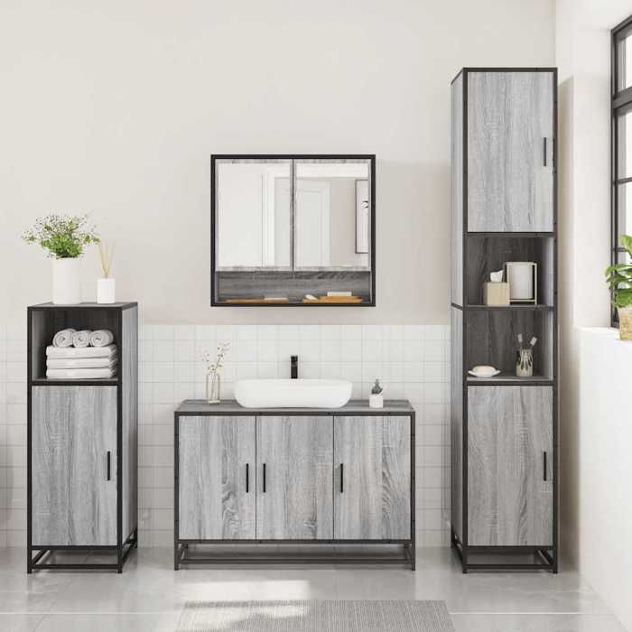 (TOP 2026)Ensemble de meubles de salle de bain - SWEETY - ARMOIRE WC/SALLE DE BAIN COMPLETE - 3 pcs - Sonoma gris 65x20x60cm 339306