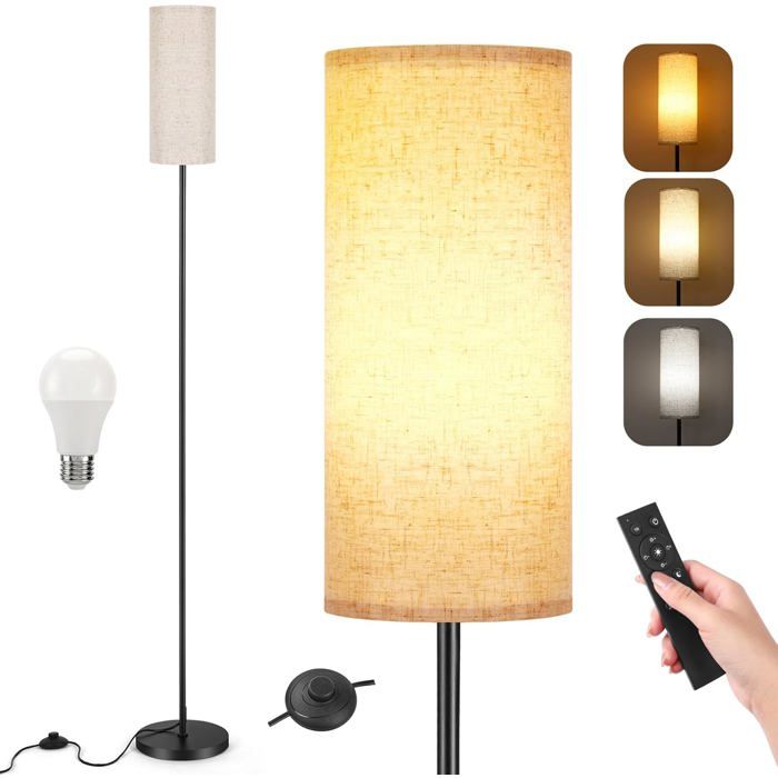 Lampadaire - CACTOSE - CACTOSE - Hauteur 171 5 cm - Abat-jour lin beige - LED 12W dimmable (3 températures)