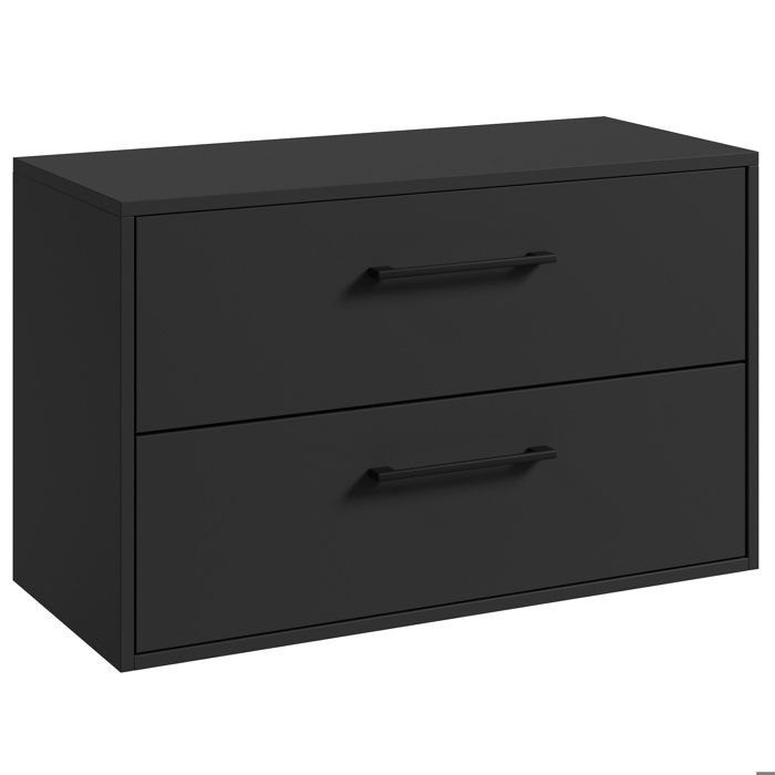Meuble Sous-Lavabo Florence 80 x 46 cm – Noir Mat – Meuble Suspendu avec 2 Tiroirs et Poignées Noires
