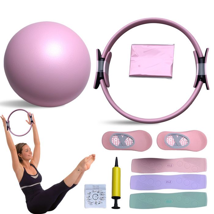Kit Pilates Maison Pilates Reformer pour Sport à Maison Pilates Kit avec Cercle 38cm Ballon Bandes et Chaussettes Résistance