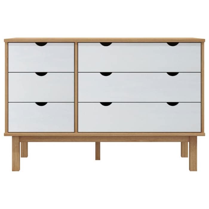 (10010)Moderne Commode OTTA marron et blanc 111x43x735 cm bois de pin massif poid:30 kg