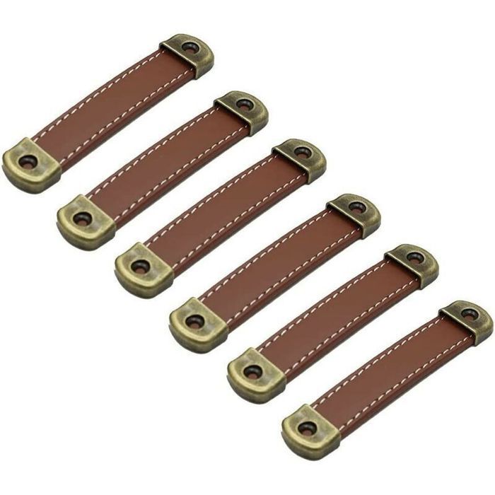 Lot de 6 poignées en cuir Poignées de meubles vintage en cuir–Poignées darmoire poignées cuir poignee meuble de cuisine Bru