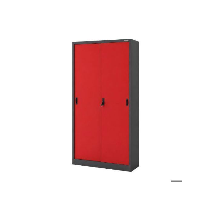 Armoire de bureau en métal à portes coulissantes anthracite et rouge : KUBA 900 x 1850 x 400 mm