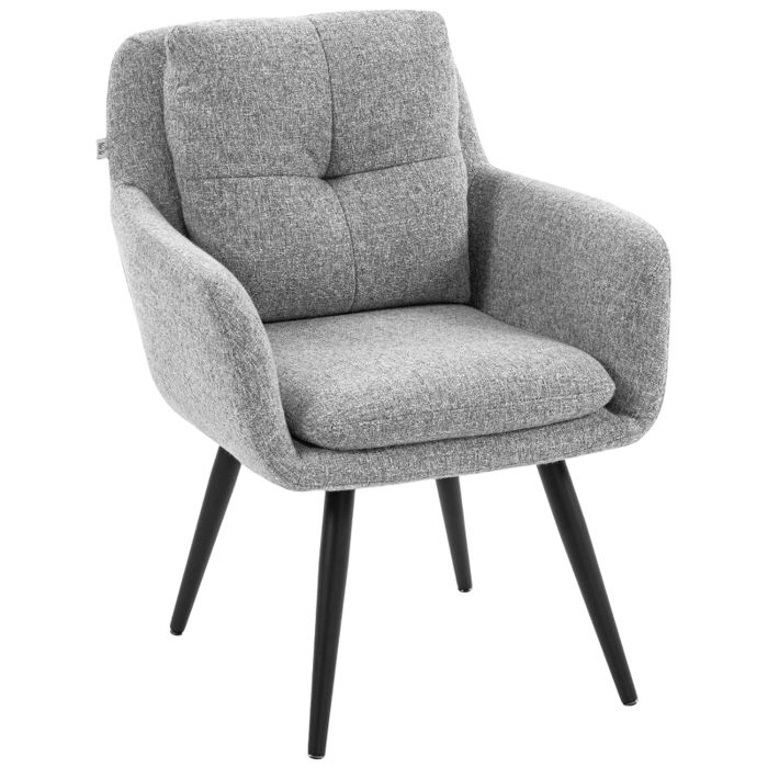Chaise daccent moderne - Gris clair - Pieds en métal - Aspect lin - Dimensions 72x65x86 cm - Poids 12 kg