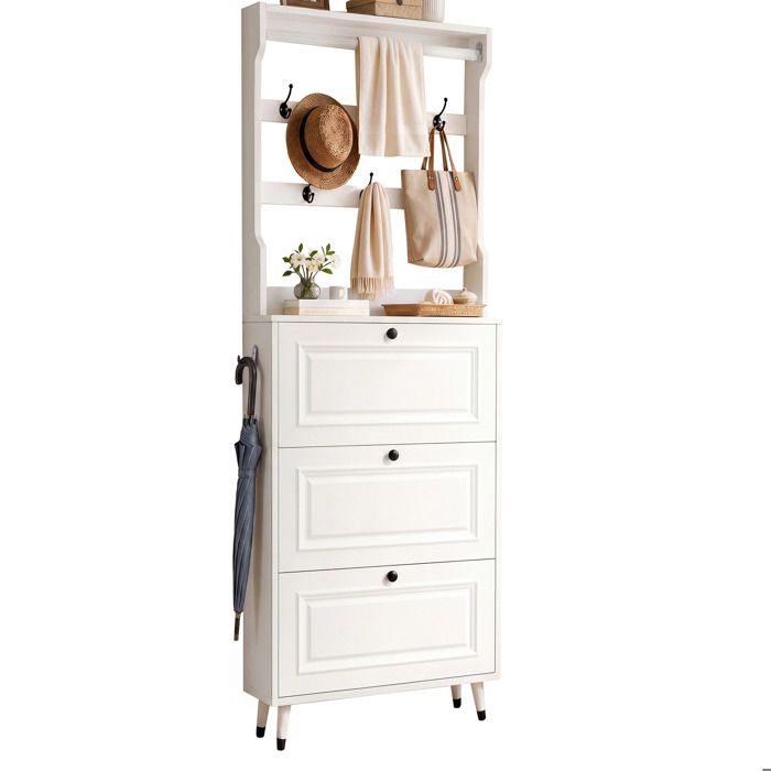 Vestiaire dentree avec meuble a chaussures et crochets 3 portes abattantes set meuble de couloir