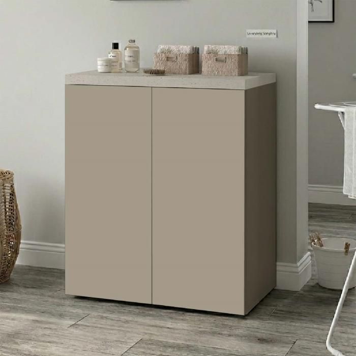 Meuble de Buanderie Taupe avec Plan de Travail Pierre H91x71 cm - Bas 2 Portes et Étagère Meuble de Buanderie Taupe avec Plan de Travail Pierre H91x71 cm - Bas 2 Portes et Étagère