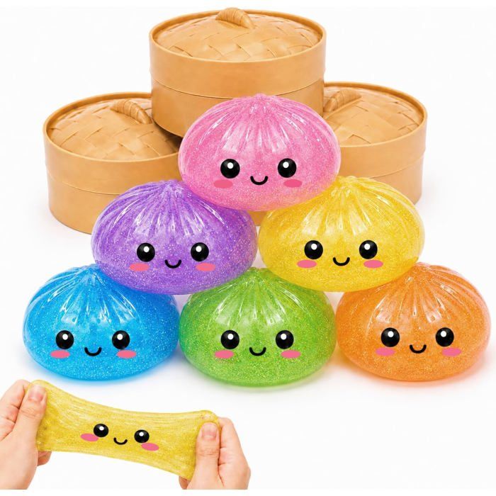 1pc Dumpling Squishy avec Panier Vapeur 9 5cm Dumpling Squishy Anti Stress Anti-Stress Soft Ball Relâcher Tension Couleur aléatoire
