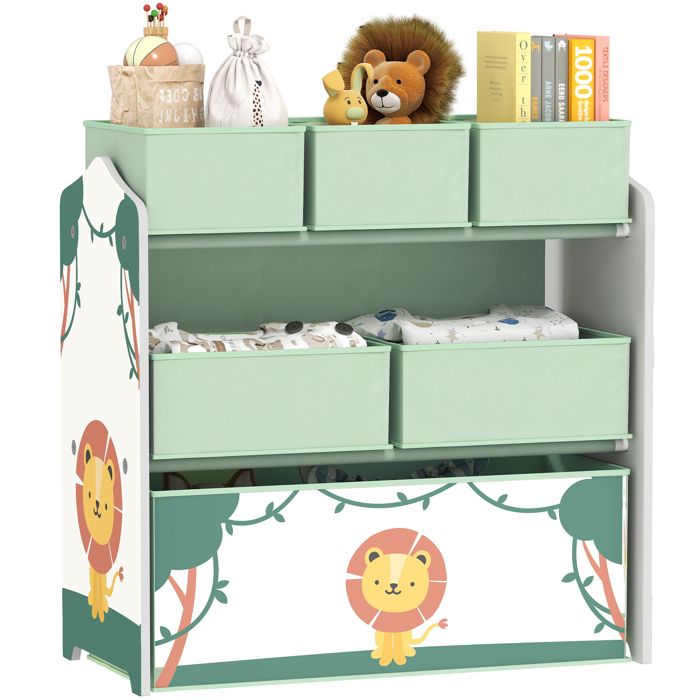 Meuble rangement enfant à 3 niveaux étagère de rangement pour jouets enfants avec 6 boîtes en tissu amovibles vert Meuble rangement enfant à 3 niveaux étagère de rangement pour jouets enfants avec 6 boîtes en tissu amovibles vert