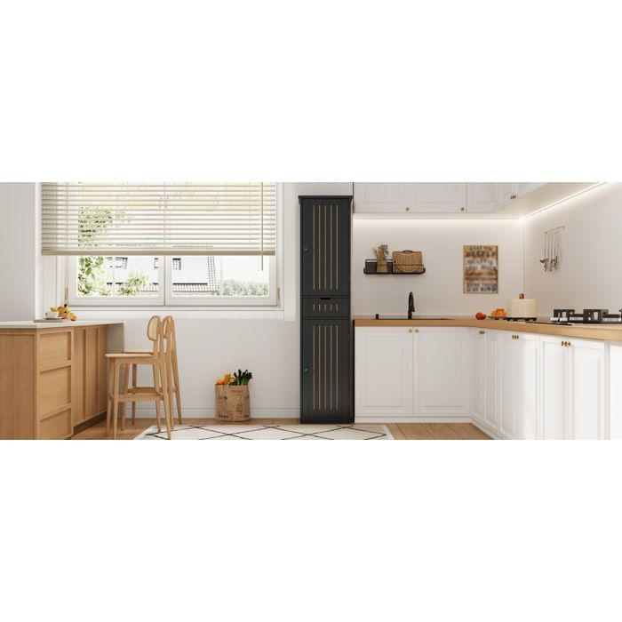 HOMVRA Colonne de cuisine 170 x 40 x 30 cm 2 portes 1 tiroir 4 étagères réglables MDF noir