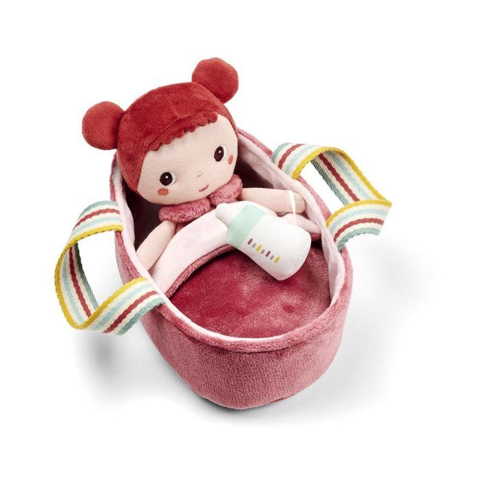 Poupon en tissu - LILLIPUTIENS - 83725 - 21 cm - Rouge - Avec couffin et biberon
