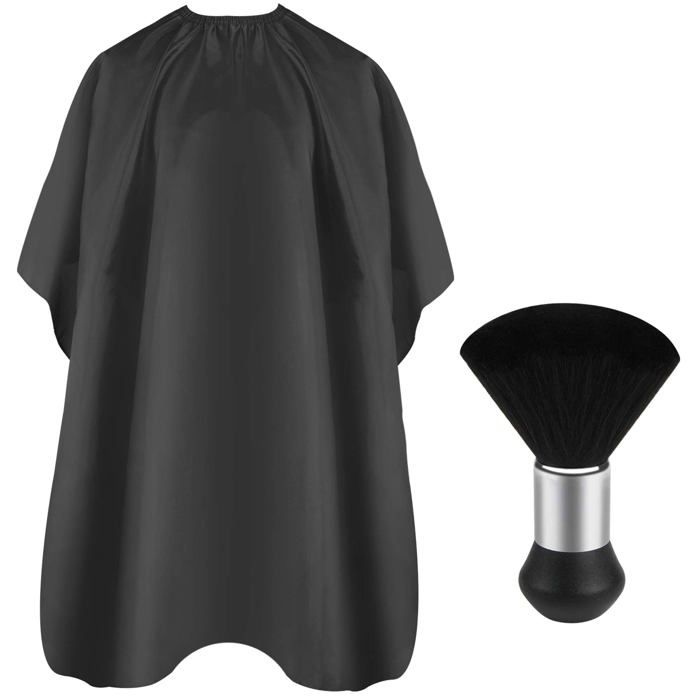 Cape de coupe professionnelle (brosse à cou incluse) — Tablier de coupe et accessoires de coiffure pour salon (Noir)