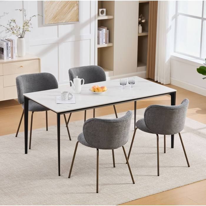 Chaise De Salle A Manger En Chenille Grise Siege Contemporain FloraGrace Pour Cuisine Et Salon Montage Facile 52x465x80cm