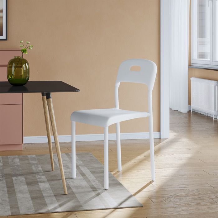 Chaises Empilables Lot 1– Plastique Pieds Acier Imperméables –Capacité de charge de 136 kg– 455x40x76.5cm-Blanc