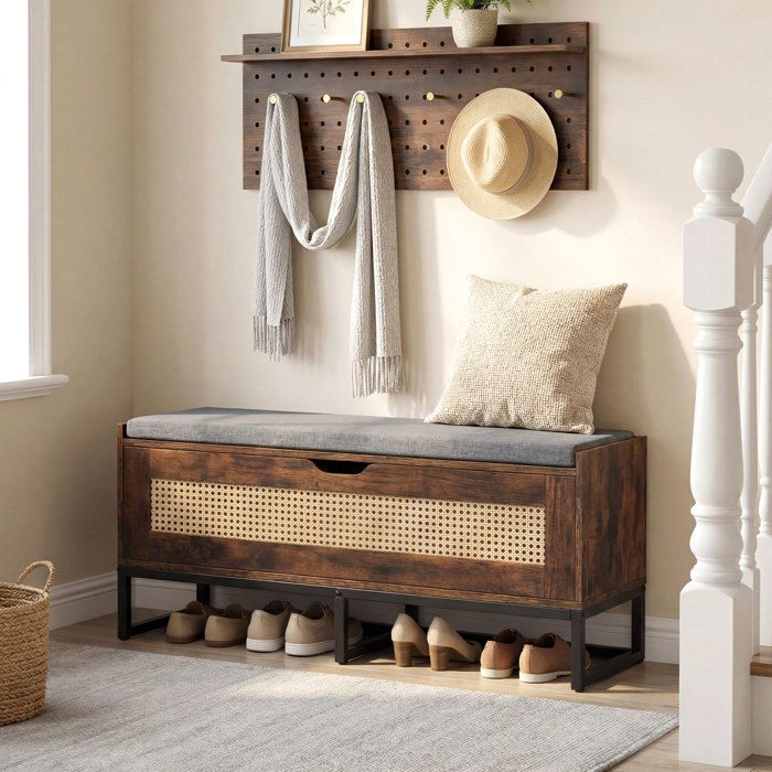 Banc à Chaussures COSTWAY Cannage avec Armoire de Rangement pour Entrée Chambre 100 x 35 x 44 cm (L x l x H) Marron Banc à Chaussures COSTWAY Cannage avec Armoire de Rangement pour Entrée Chambre 100 x 35 x 44 cm (L x l x H) Marron