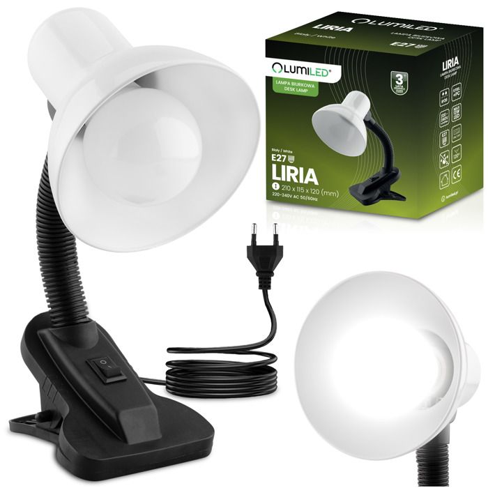Lampe de bureau réglable LIRIA scolaire nocturne E27 pince blanc LUMILED
