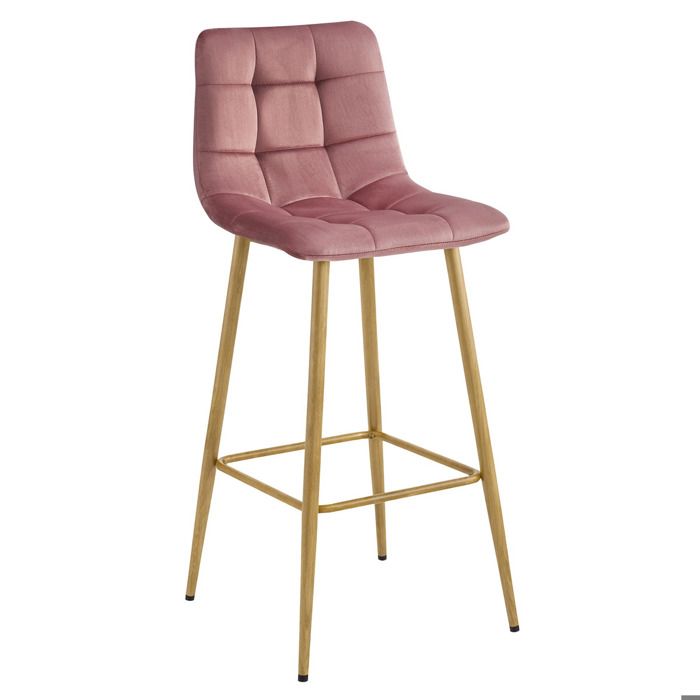 Tabouret Arceto en Velours Rose Ancien et Pieds Chêne - Réf. VK8681847466239
