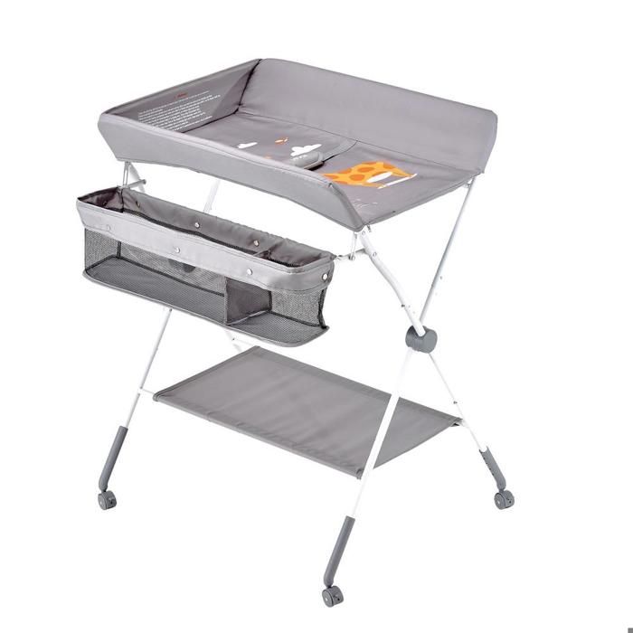 Luscriate - Table à Langer Pliable Plan Langer avec Panier Latéral Roulettes Verrouillables Meuble pour Bébés Réglable Hauteur