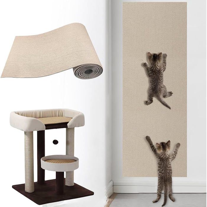 Grattoir Chat Autocollant pour Mur et Coin - Griffoir Tapis Protège-Meubles et Canapés (78.7 * 15.7 Pouce) Beige