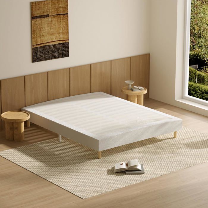 Sommier tapissier 140x190 cm - 2x14 lattes multiplis - 9 pieds - hauteur cadre 29 cm - tissu jacquard - chambre couple