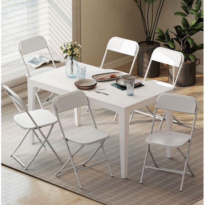 Lot de 6 chaises pliantes blanches 45 x 49 x 79 5 cm assise ergonomique structure acier pliables