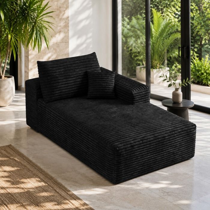 PENQUR Canapé-lit 1 place réversible avec méridienne 175 x 95 x 83 cm velours côtelé noir