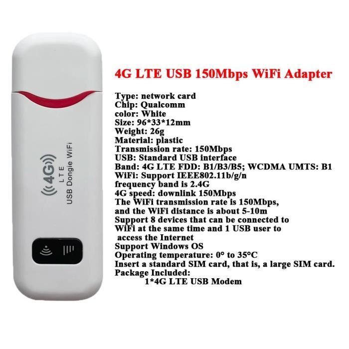mobile Carte SIM Modem Wifi USB Carte Réseau 4G LTE Adaptateur Routeur sans  fil