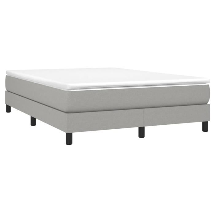 Sommier tapissier - AKOZON - 140x190 cm - Tissu gris clair - Lattes de contreplaqué - 2 places