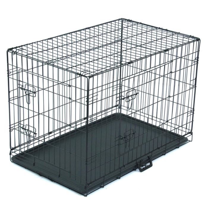 Meilleurs prix pour Cage pour Chien de transport pliante en métal 91 x 57 x 62.5 cm Noir