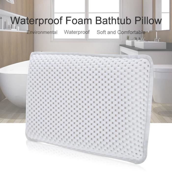 Oreiller de bain imperméable en PU, noir, facile et rapide à sécher, soutient la tête, le cou et