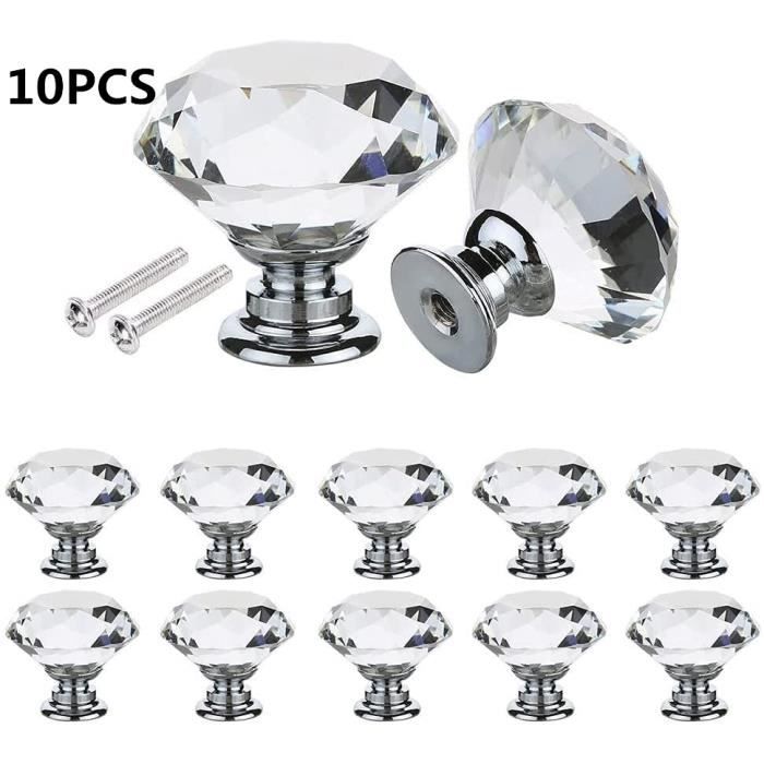 10 poignées en cristal poignées de porte darmoire à tiroirs en cristal de diamant de 30 mm poignées de porte en verre de cuisine
