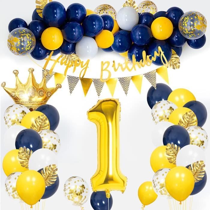 1 Ans Decorations Anniversaire Garcondeco Anniversaire 1 Ans Garcon Avec Ballons Bleu Blancs Et Confettisbanniere De Happy Bi 143 Cdiscount Maison