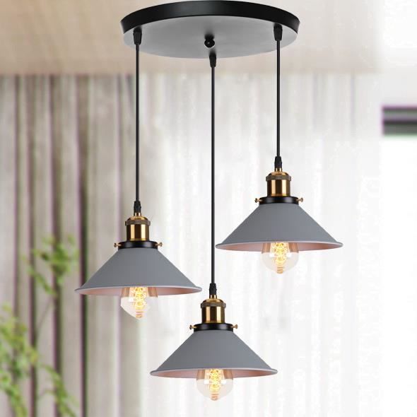 MOGOD Lustre Plafonnier 3 Lampes Suspension Luminaire en Métal Gris style Moderne pour Cuisine Bureau