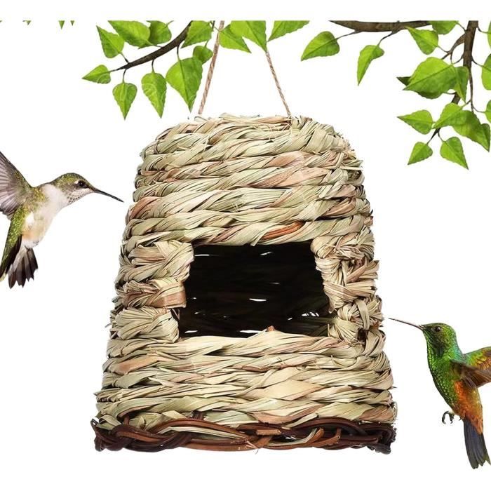2 Nichoirs Oiseaux Tissés Main - Nid En Roseau Naturel Pour Petits Oiseaux 22x11.5cm